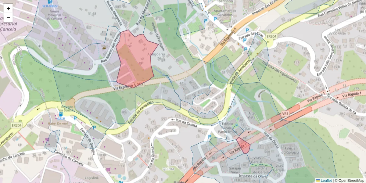 Mapa detalhado do código postal 9125-123 com limites, códigos postais vizinhos e agências dos correios