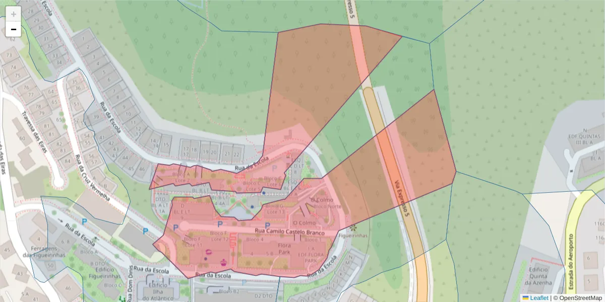 Mapa detalhado do código postal 9125-126 com limites, códigos postais vizinhos e agências dos correios
