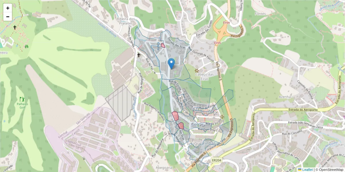 Mapa detalhado do código postal 9125-130 com limites, códigos postais vizinhos e agências dos correios