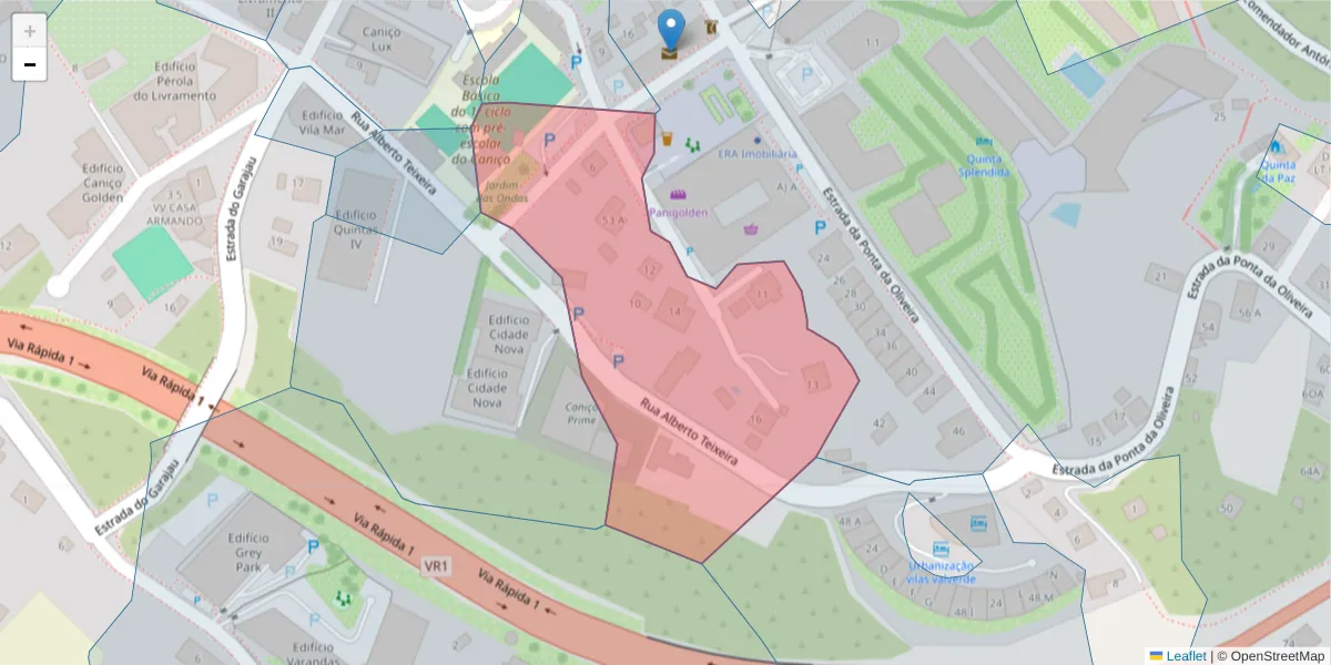 Mapa detalhado do código postal 9125-140 com limites, códigos postais vizinhos e agências dos correios