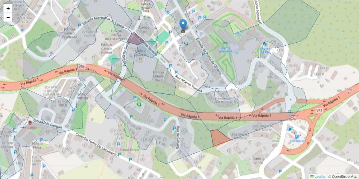 Mapa detalhado do código postal 9125-144 com limites, códigos postais vizinhos e agências dos correios