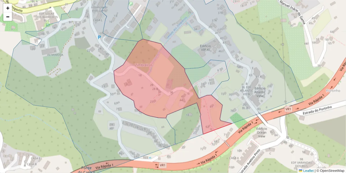 Mapa detalhado do código postal 9125-148 com limites, códigos postais vizinhos e agências dos correios