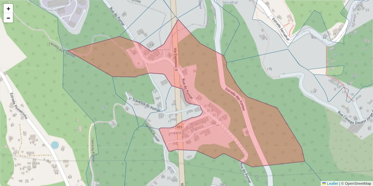 Mapa detalhado do código postal 9125-151 com limites, códigos postais vizinhos e agências dos correios