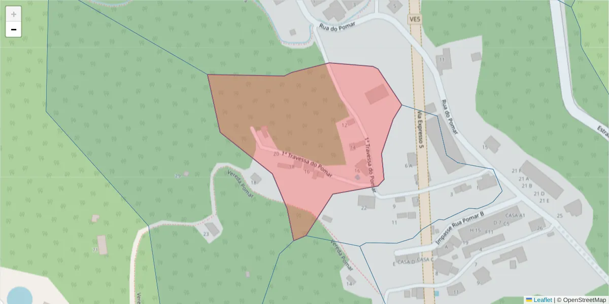 Mapa detalhado do código postal 9125-152 com limites, códigos postais vizinhos e agências dos correios