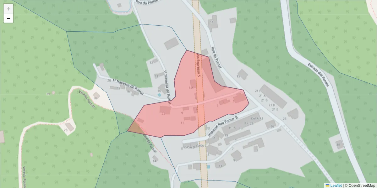 Mapa detalhado do código postal 9125-153 com limites, códigos postais vizinhos e agências dos correios