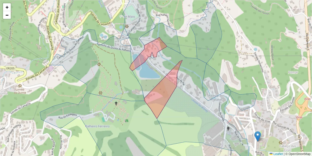 Mapa detalhado do código postal 9125-159 com limites, códigos postais vizinhos e agências dos correios