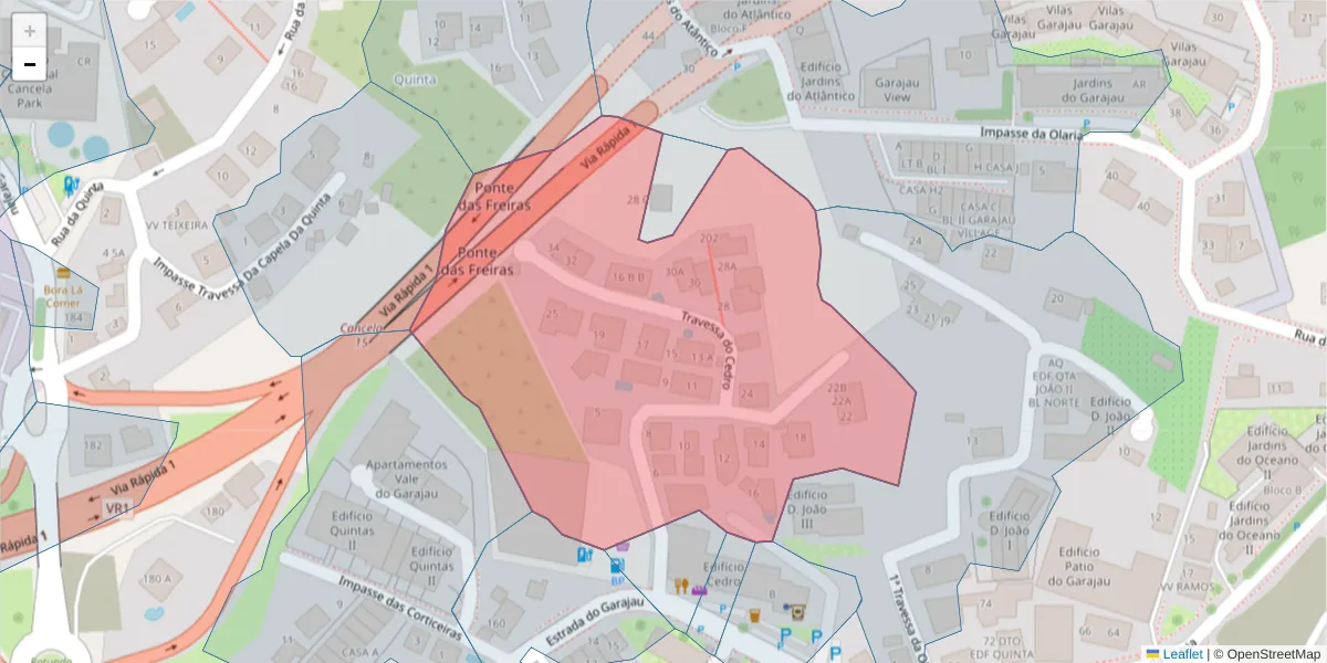 Mapa detalhado do código postal 9125-161 com limites, códigos postais vizinhos e agências dos correios
