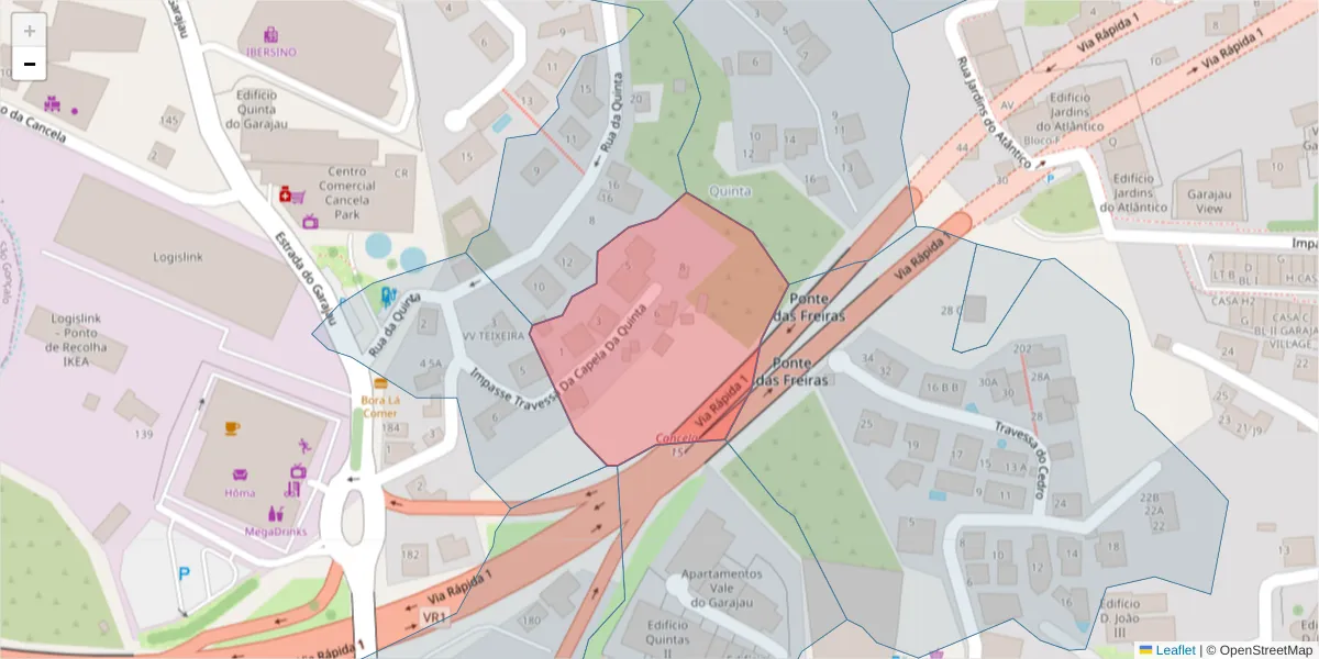 Mapa detalhado do código postal 9125-168 com limites, códigos postais vizinhos e agências dos correios