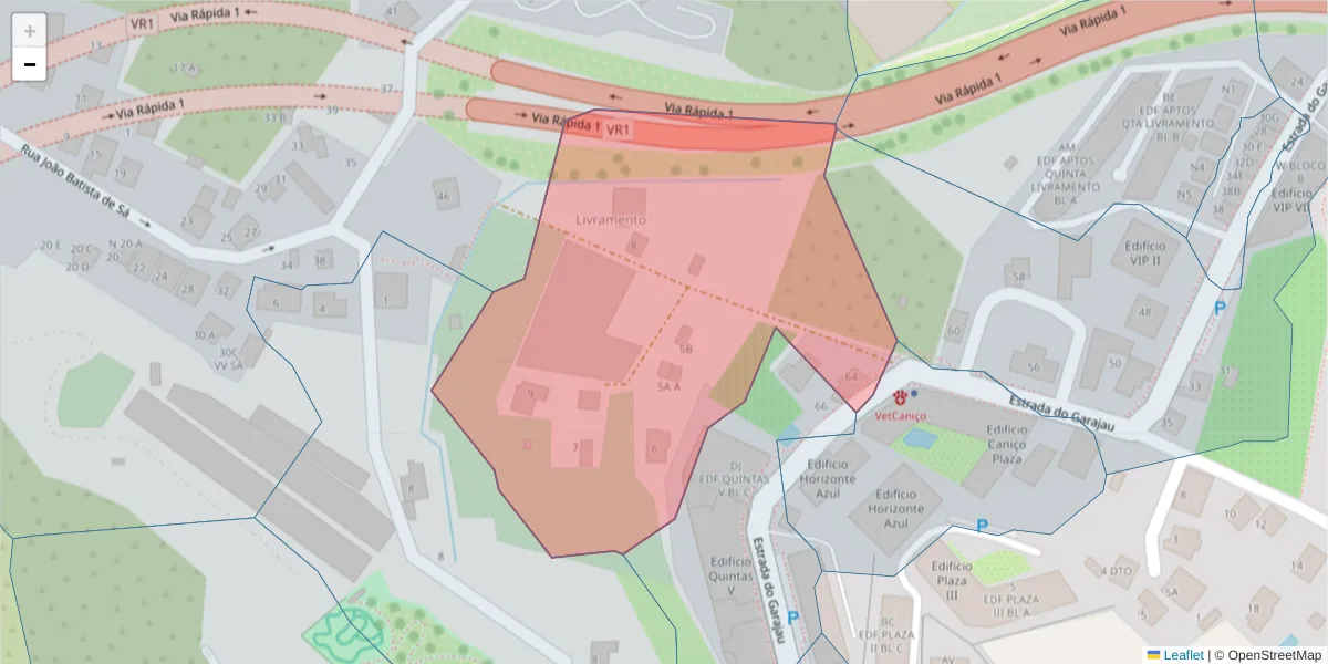 Mapa detalhado do código postal 9125-183 com limites, códigos postais vizinhos e agências dos correios