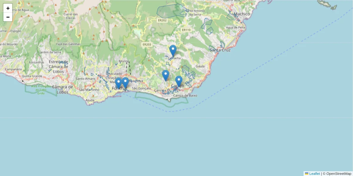 Mapa detalhado do código postal 9125-184 com limites, códigos postais vizinhos e agências dos correios