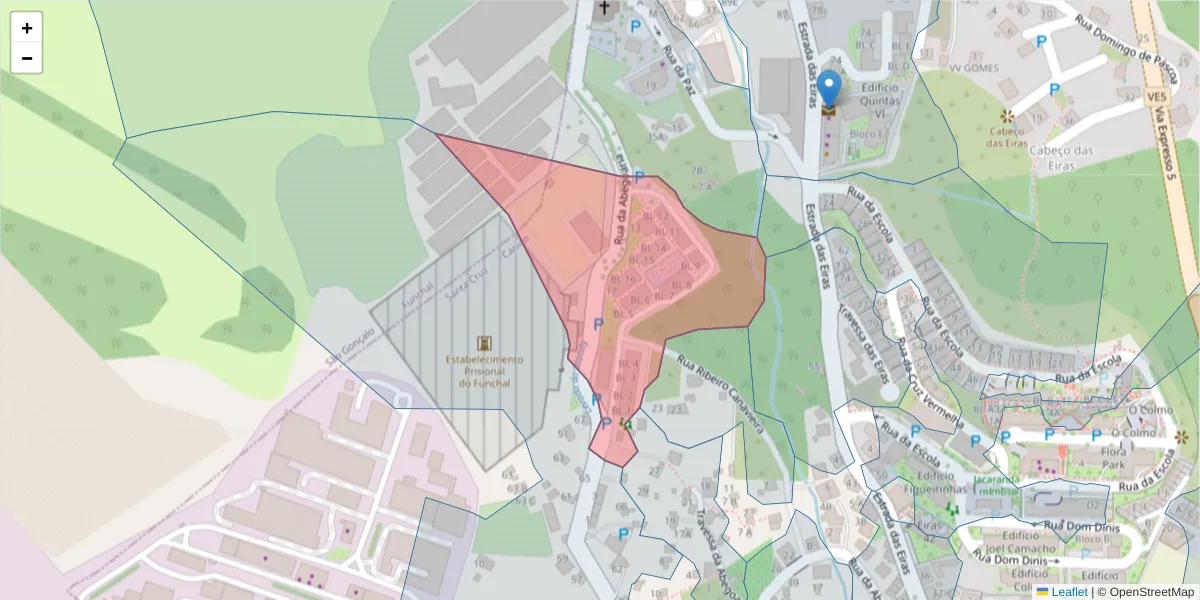 Mapa detalhado do código postal 9125-192 com limites, códigos postais vizinhos e agências dos correios