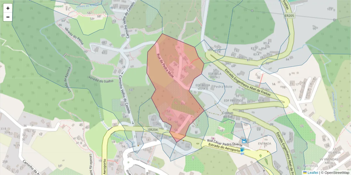 Mapa detalhado do código postal 9125-195 com limites, códigos postais vizinhos e agências dos correios