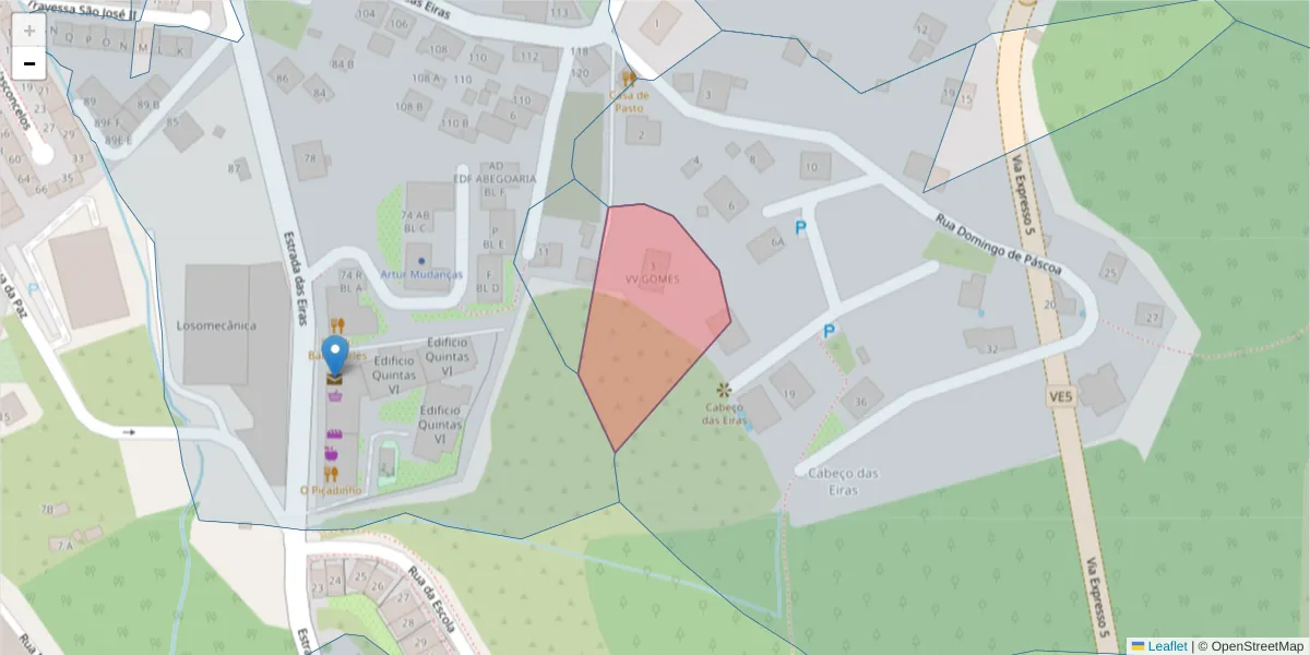 Mapa detalhado do código postal 9125-197 com limites, códigos postais vizinhos e agências dos correios