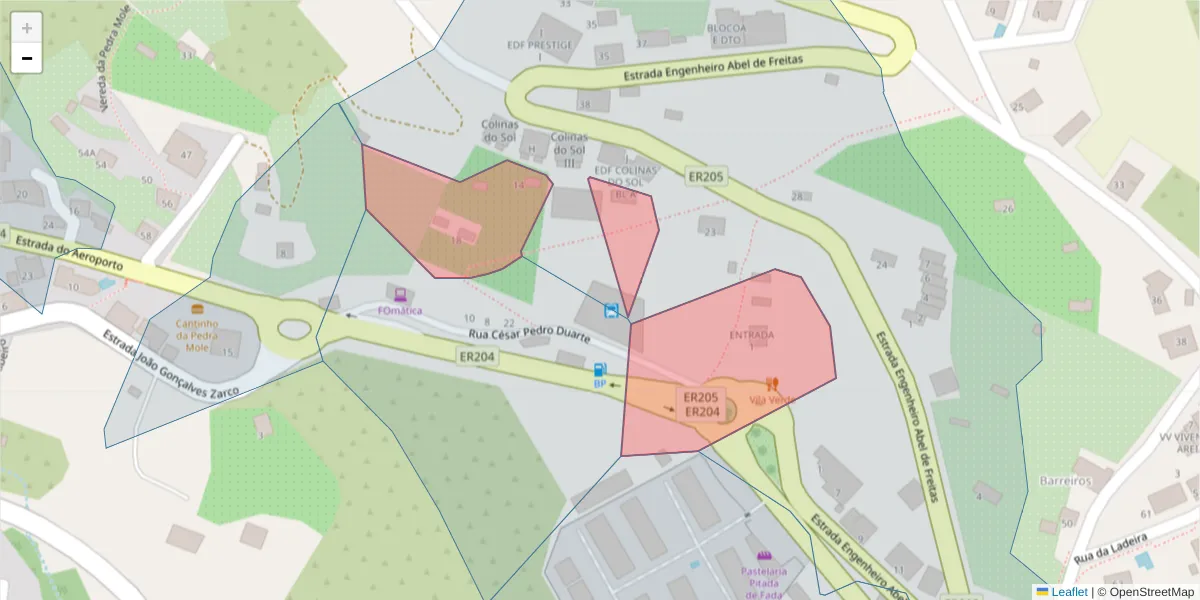 Mapa detalhado do código postal 9125-201 com limites, códigos postais vizinhos e agências dos correios