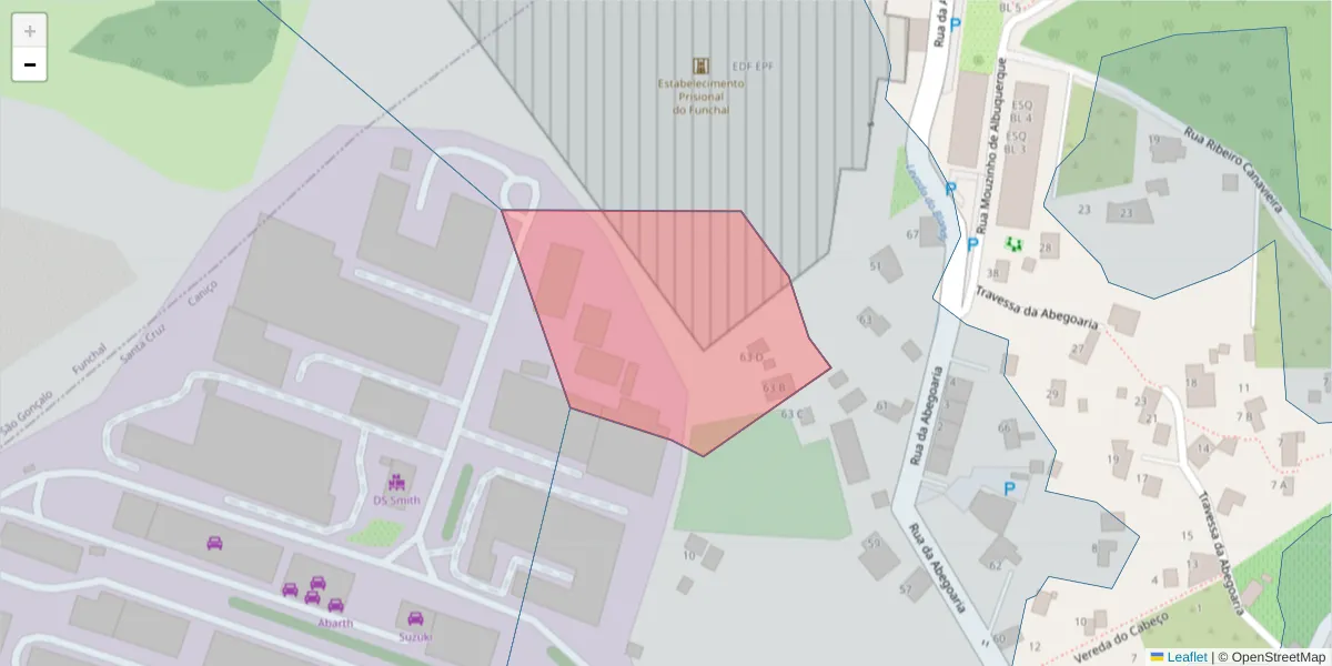 Mapa detalhado do código postal 9125-205 com limites, códigos postais vizinhos e agências dos correios