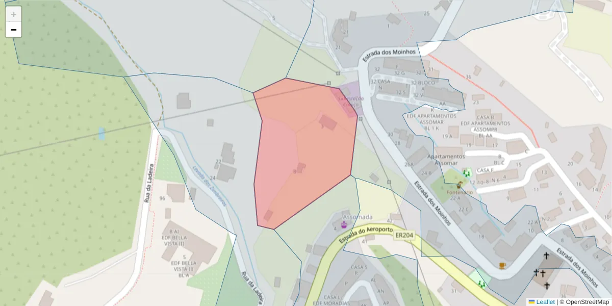 Mapa detalhado do código postal 9125-207 com limites, códigos postais vizinhos e agências dos correios