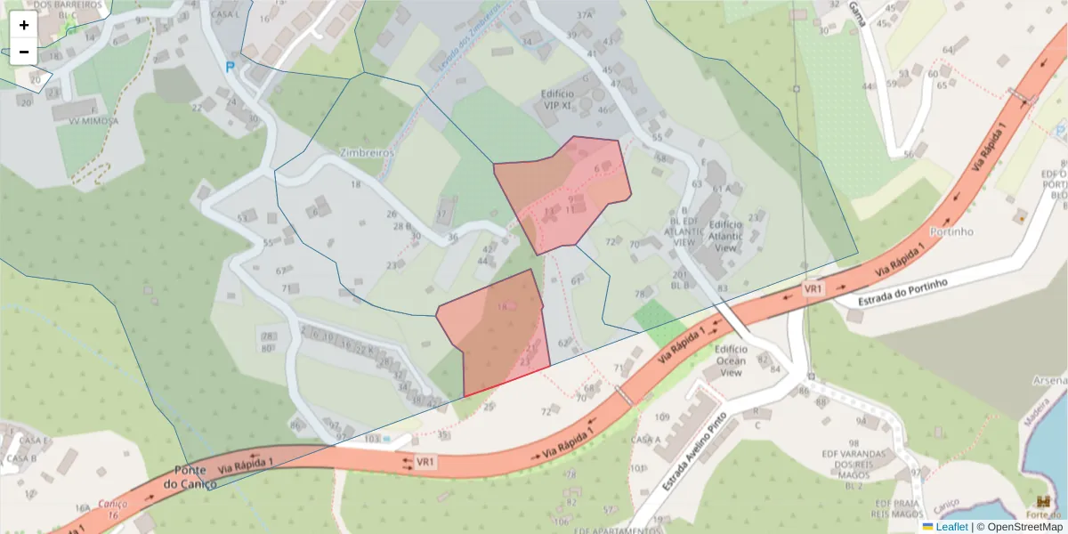 Mapa detalhado do código postal 9125-208 com limites, códigos postais vizinhos e agências dos correios