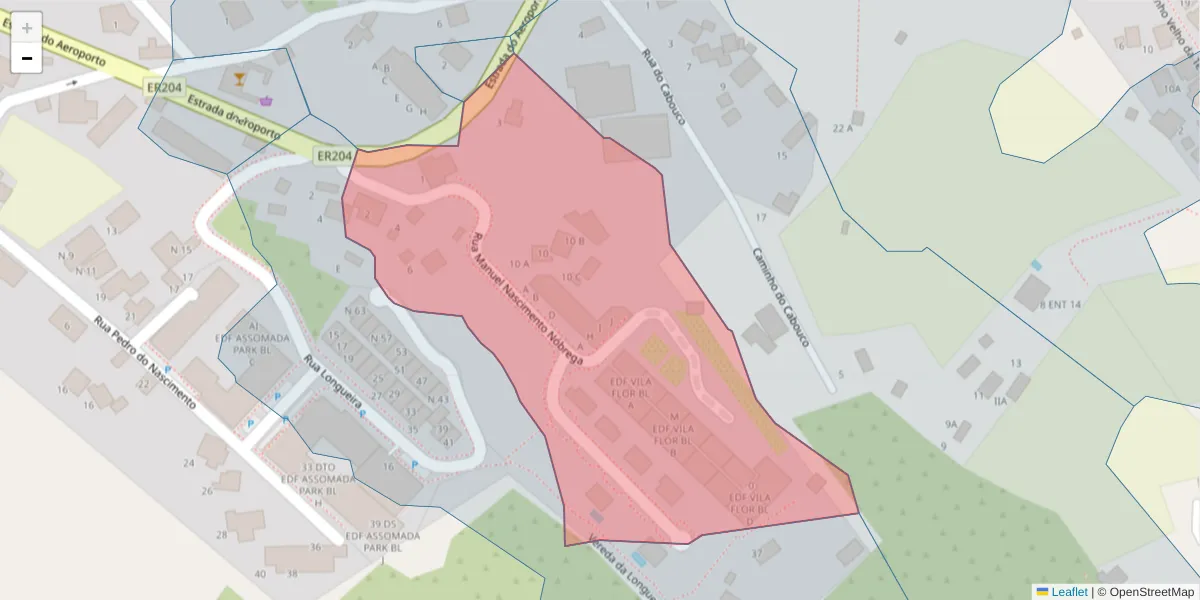 Mapa detalhado do código postal 9125-213 com limites, códigos postais vizinhos e agências dos correios