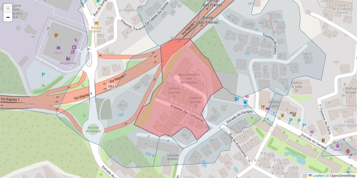Mapa detalhado do código postal 9125-218 com limites, códigos postais vizinhos e agências dos correios
