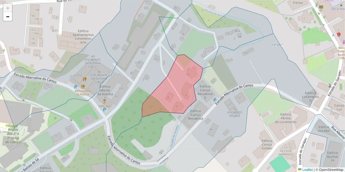 Mapa detalhado do código postal 9125-220 com limites, códigos postais vizinhos e agências dos correios