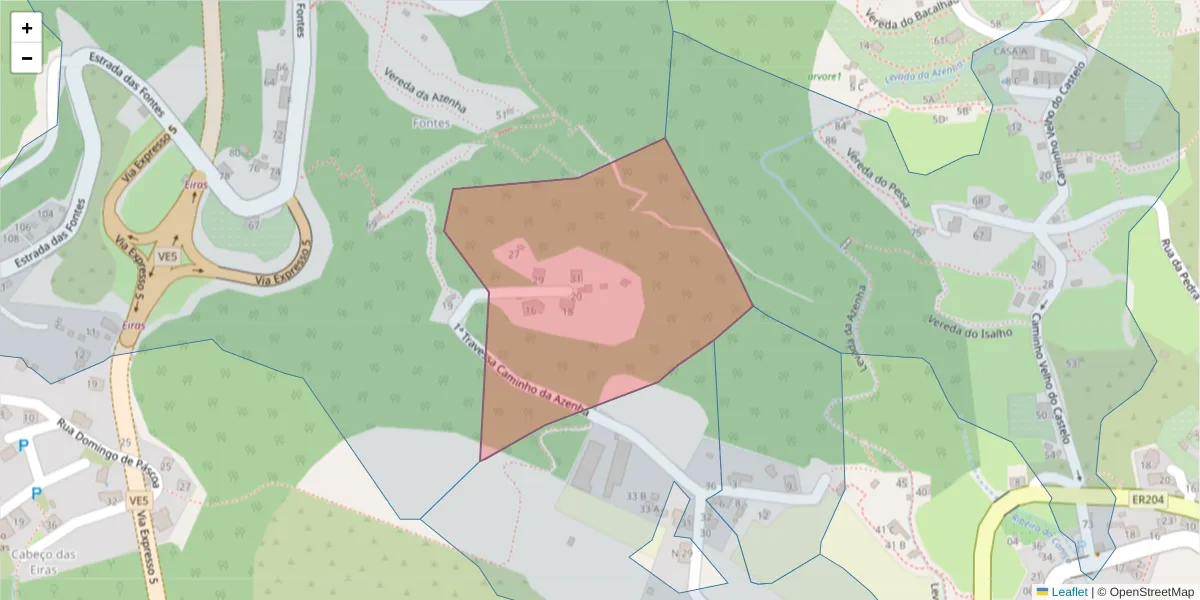 Mapa detalhado do código postal 9125-222 com limites, códigos postais vizinhos e agências dos correios