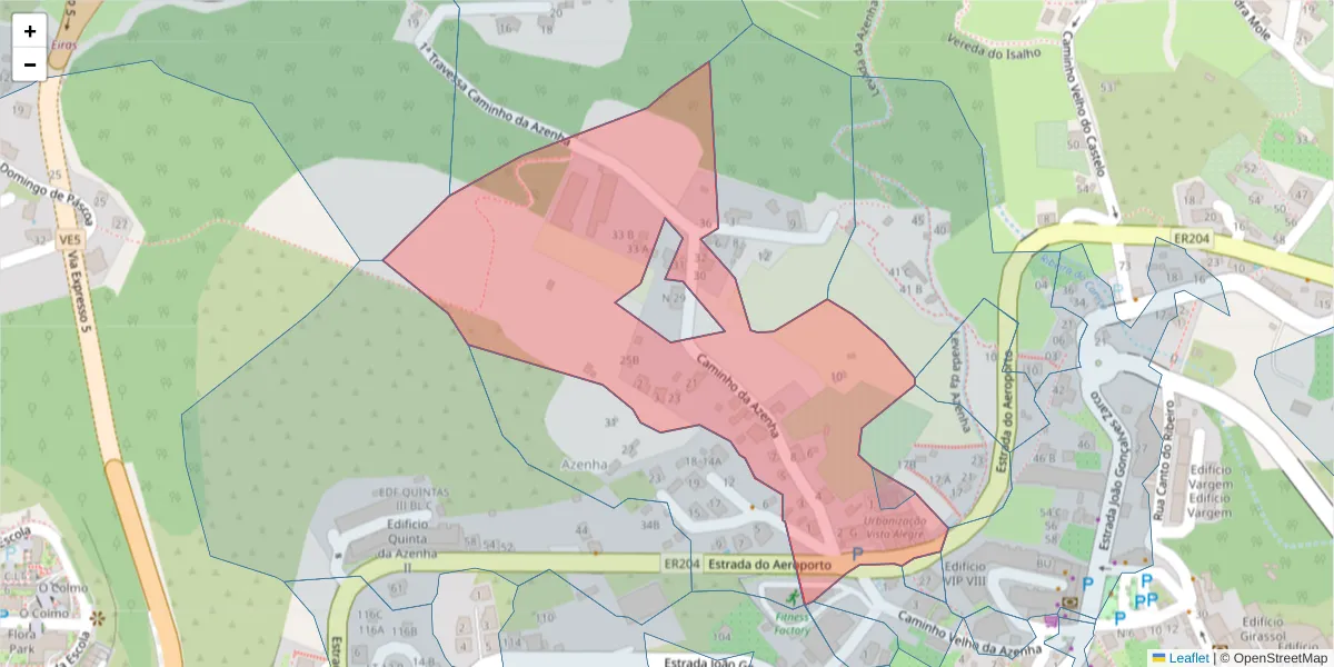 Mapa detalhado do código postal 9125-223 com limites, códigos postais vizinhos e agências dos correios