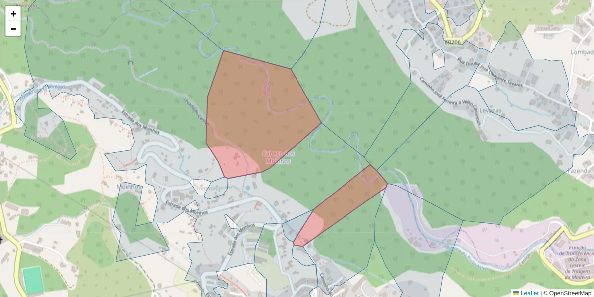 Mapa detalhado do código postal 9125-227 com limites, códigos postais vizinhos e agências dos correios