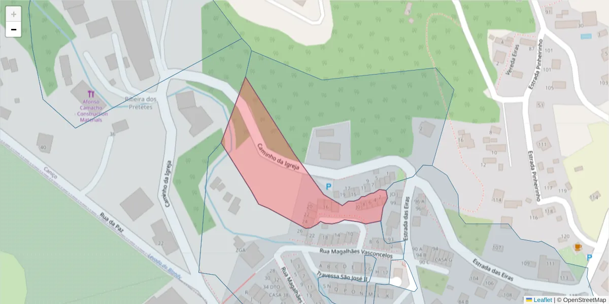 Mapa detalhado do código postal 9125-241 com limites, códigos postais vizinhos e agências dos correios