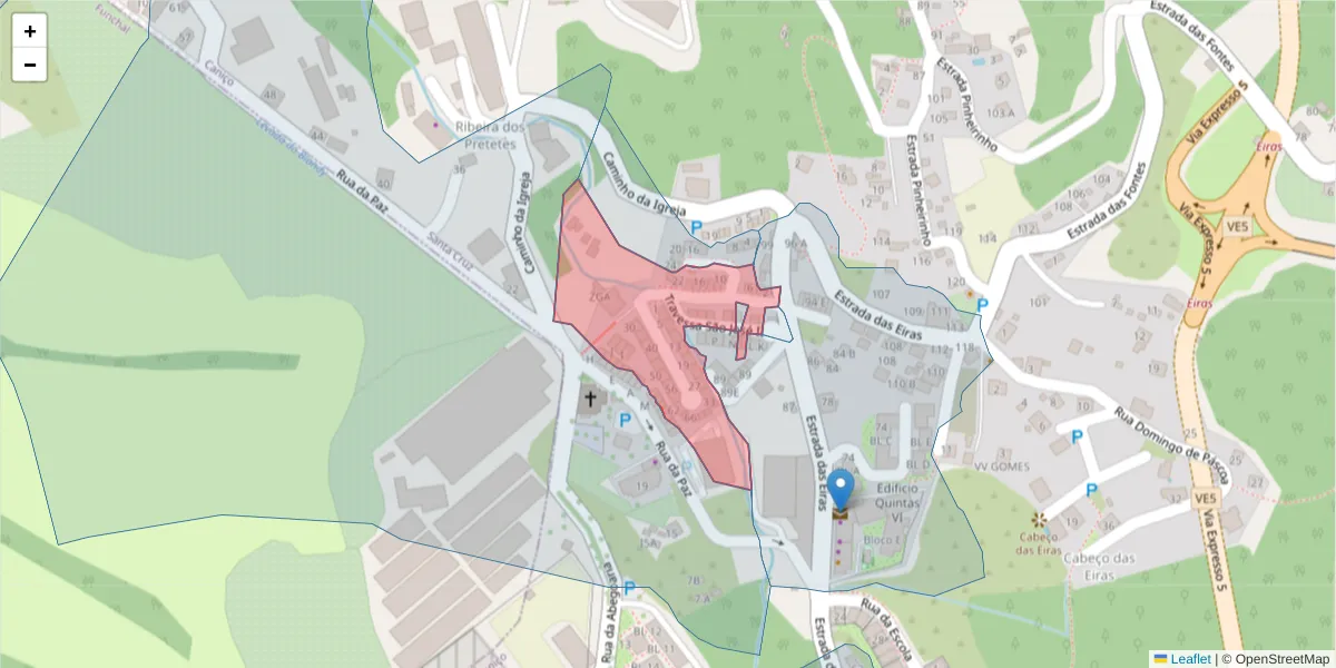 Mapa detalhado do código postal 9125-242 com limites, códigos postais vizinhos e agências dos correios