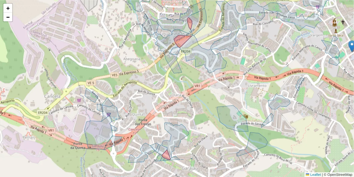 Mapa detalhado do código postal 9125-246 com limites, códigos postais vizinhos e agências dos correios