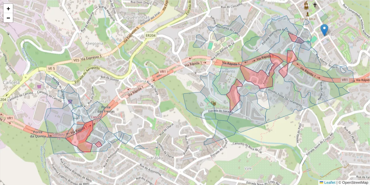 Mapa detalhado do código postal 9125-252 com limites, códigos postais vizinhos e agências dos correios