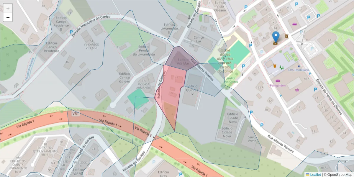 Mapa detalhado do código postal 9125-253 com limites, códigos postais vizinhos e agências dos correios