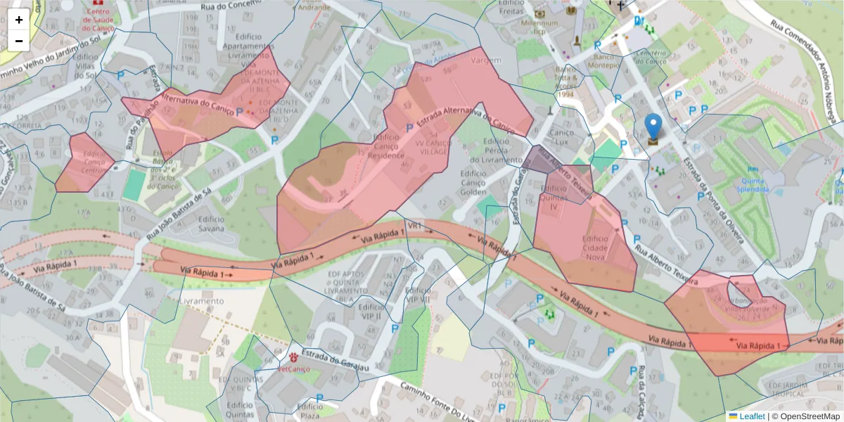 Mapa detalhado do código postal 9125-257 com limites, códigos postais vizinhos e agências dos correios