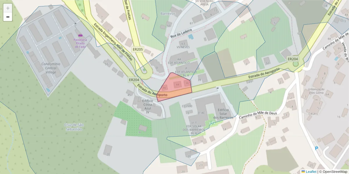 Mapa detalhado do código postal 9125-999 com limites, códigos postais vizinhos e agências dos correios