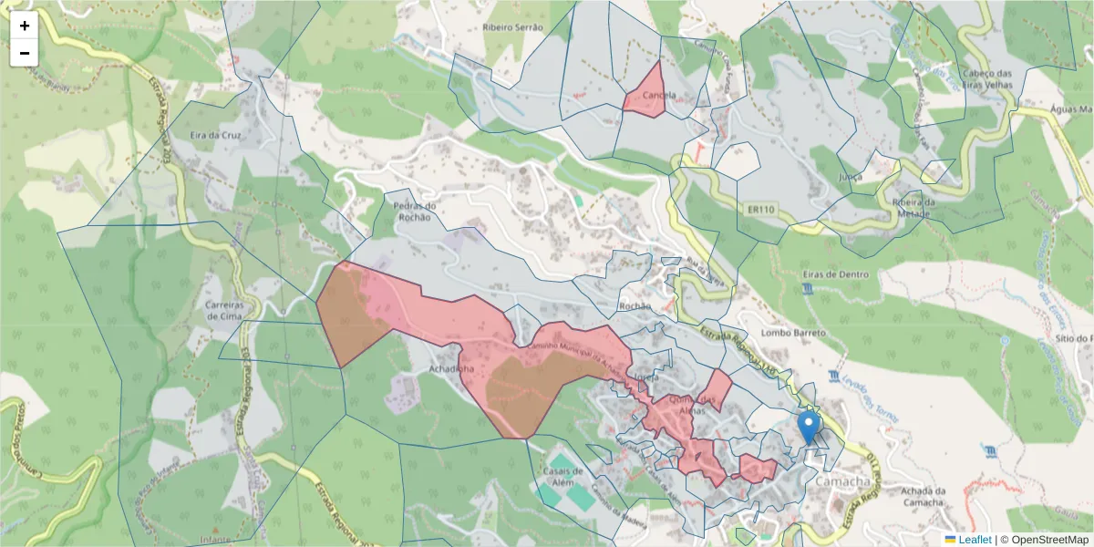 Mapa detalhado do código postal 9135-030 com limites, códigos postais vizinhos e agências dos correios