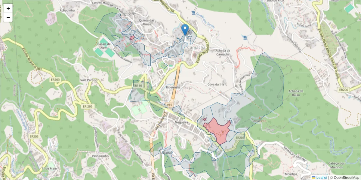 Mapa detalhado do código postal 9135-031 com limites, códigos postais vizinhos e agências dos correios