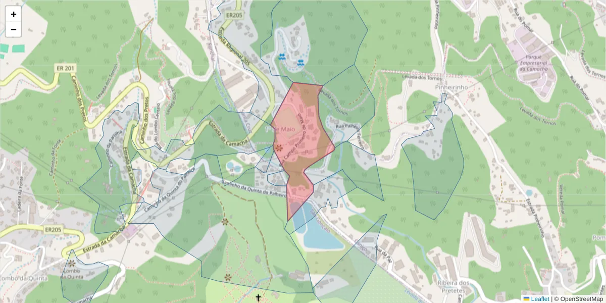 Mapa detalhado do código postal 9135-033 com limites, códigos postais vizinhos e agências dos correios