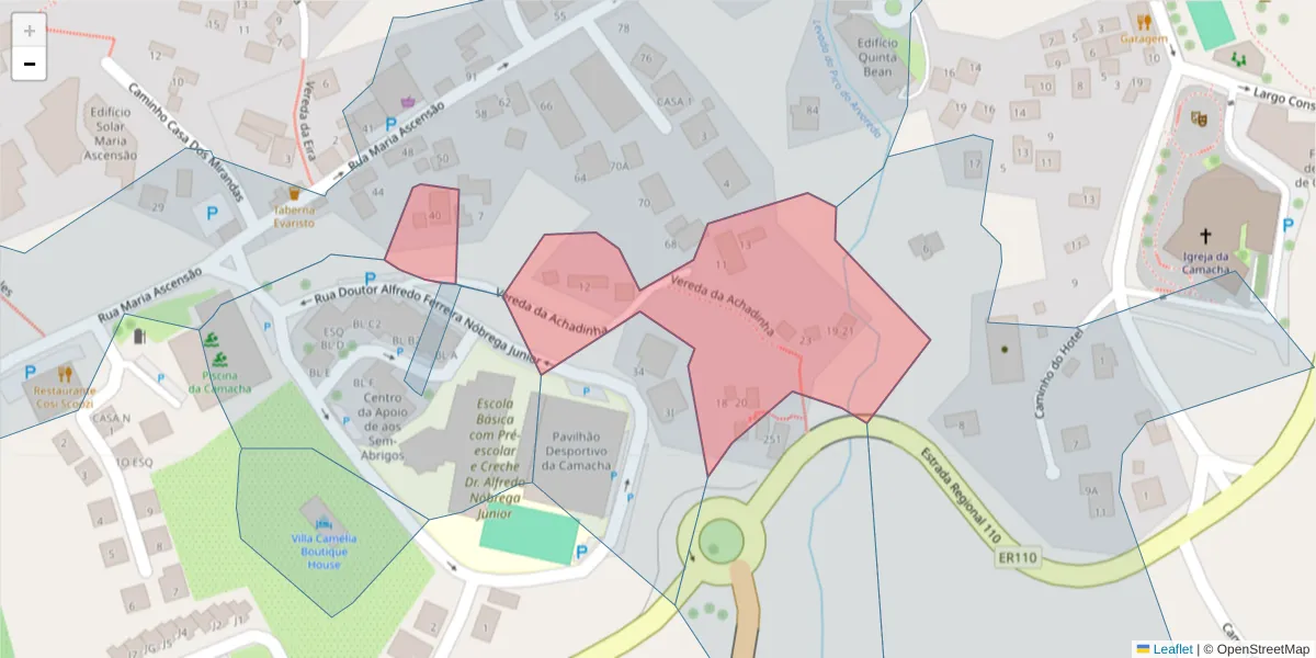 Mapa detalhado do código postal 9135-036 com limites, códigos postais vizinhos e agências dos correios
