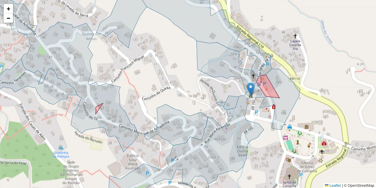 Mapa detalhado do código postal 9135-040 com limites, códigos postais vizinhos e agências dos correios