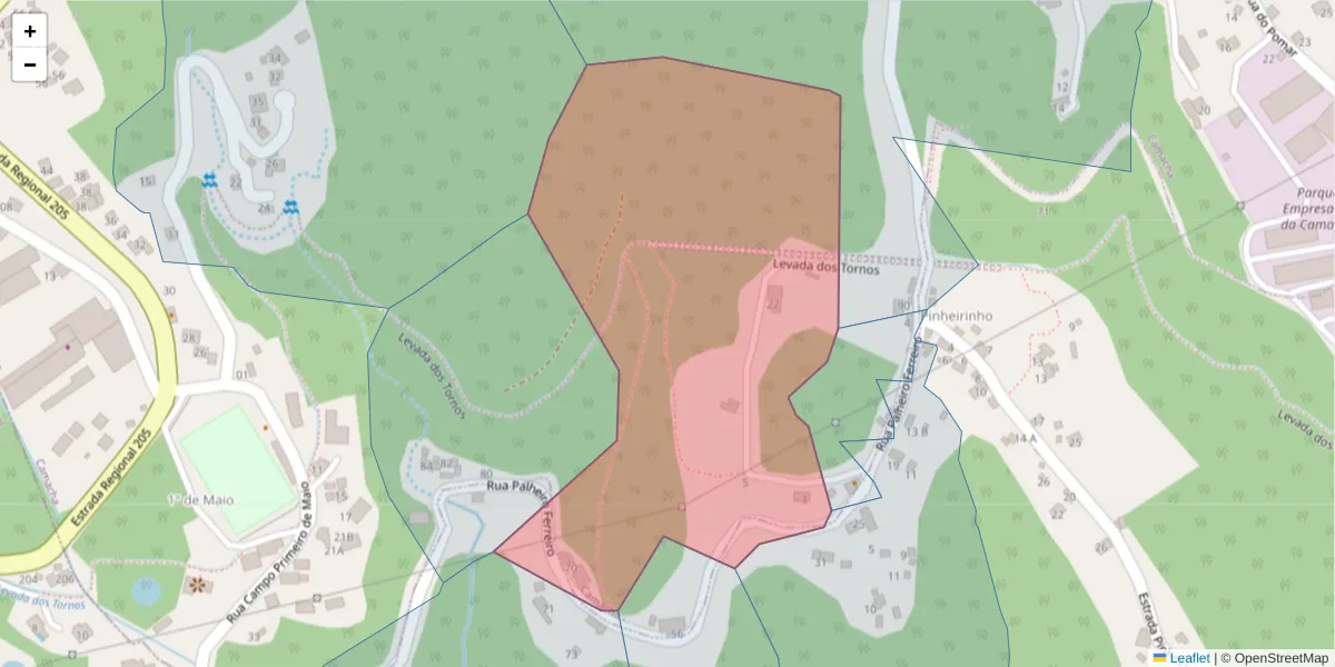 Mapa detalhado do código postal 9135-042 com limites, códigos postais vizinhos e agências dos correios