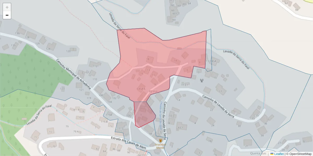 Mapa detalhado do código postal 9135-043 com limites, códigos postais vizinhos e agências dos correios