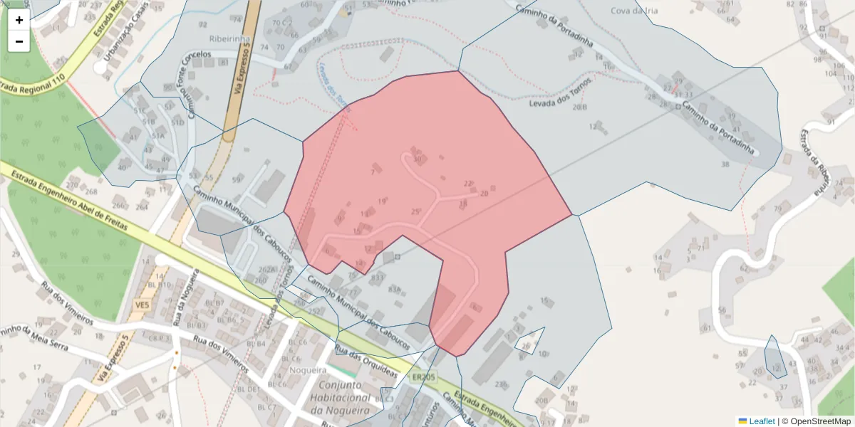 Mapa detalhado do código postal 9135-045 com limites, códigos postais vizinhos e agências dos correios