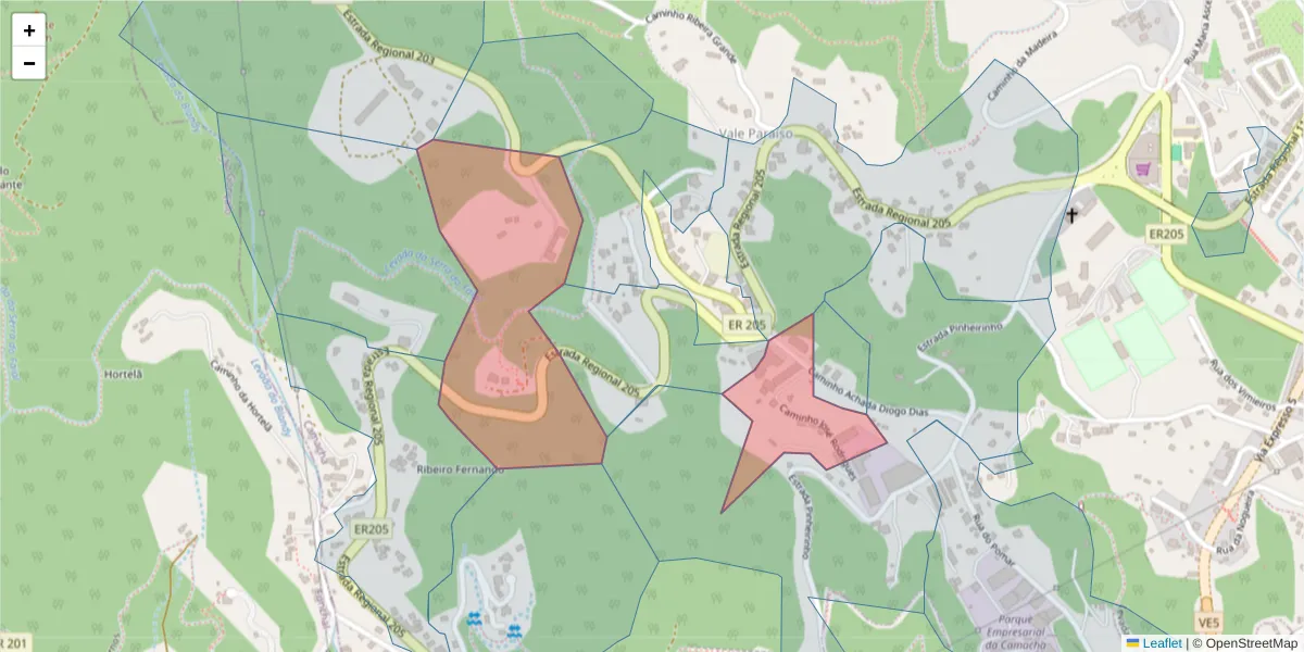 Mapa detalhado do código postal 9135-049 com limites, códigos postais vizinhos e agências dos correios