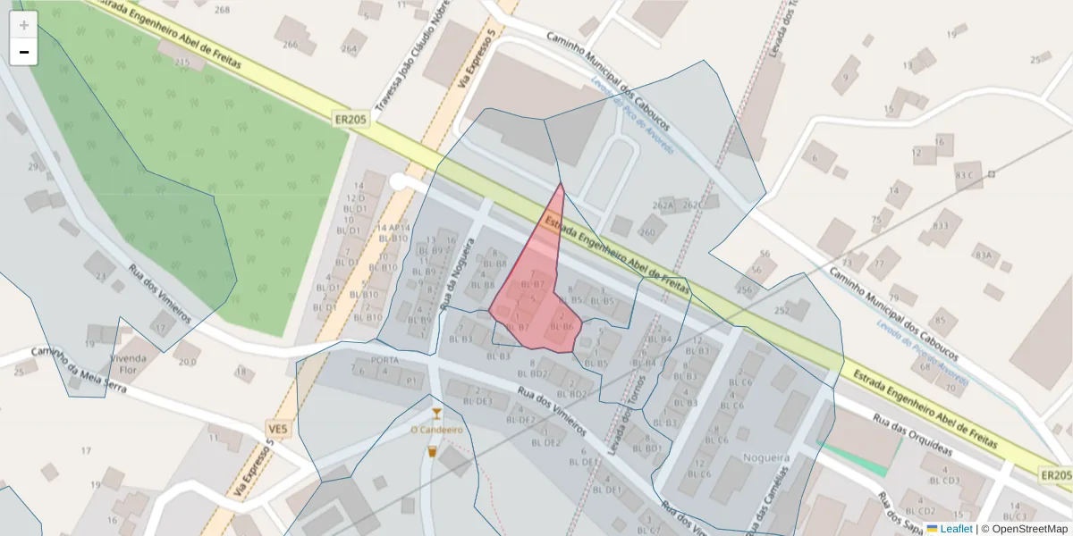 Mapa detalhado do código postal 9135-052 com limites, códigos postais vizinhos e agências dos correios