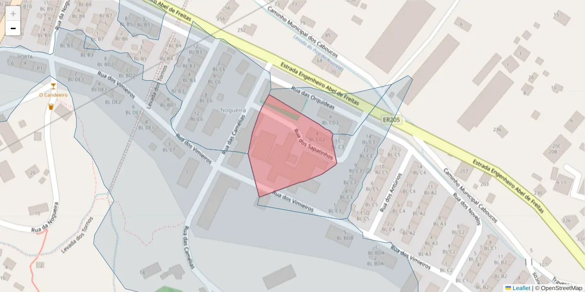 Mapa detalhado do código postal 9135-061 com limites, códigos postais vizinhos e agências dos correios