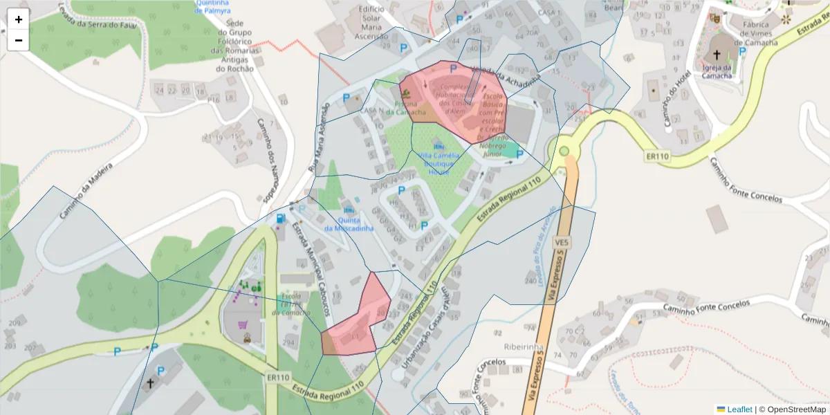 Mapa detalhado do código postal 9135-351 com limites, códigos postais vizinhos e agências dos correios