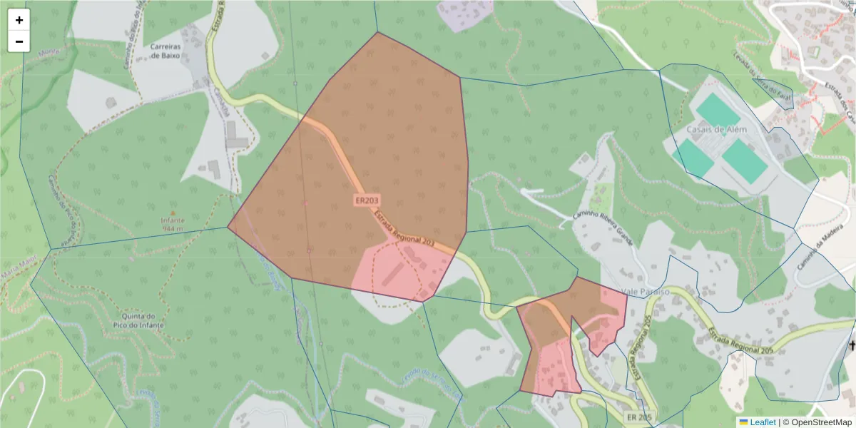 Mapa detalhado do código postal 9135-357 com limites, códigos postais vizinhos e agências dos correios