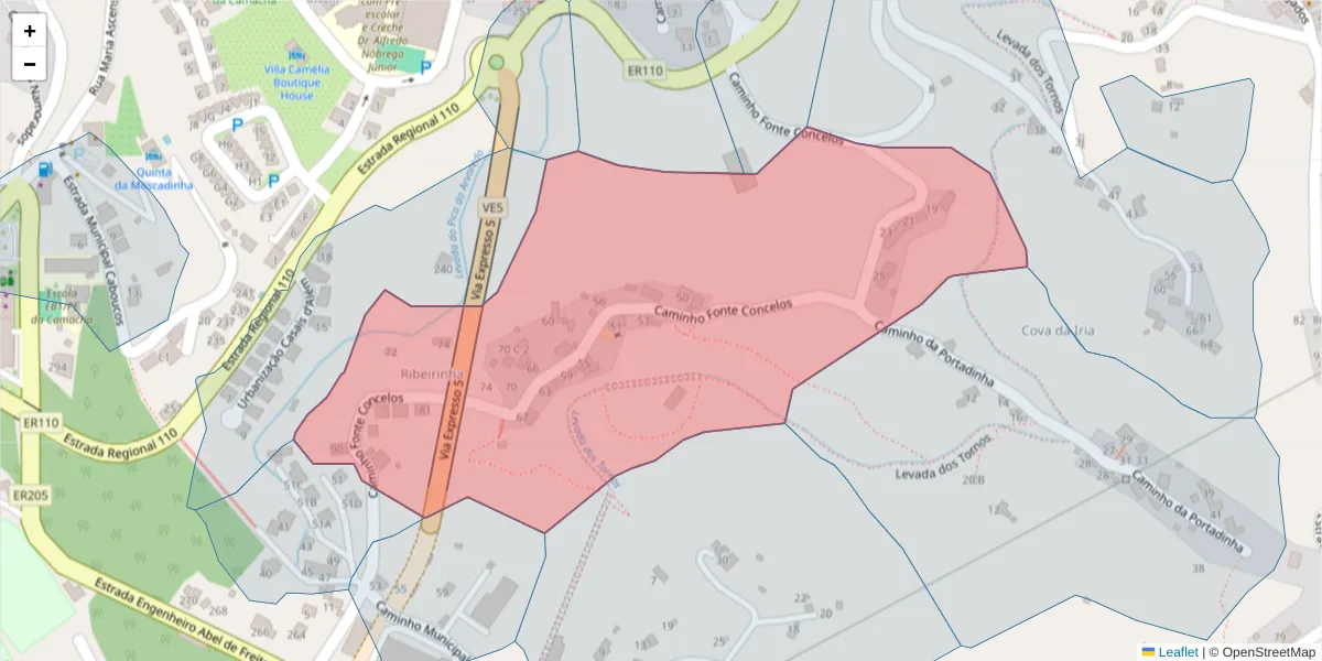 Mapa detalhado do código postal 9135-370 com limites, códigos postais vizinhos e agências dos correios