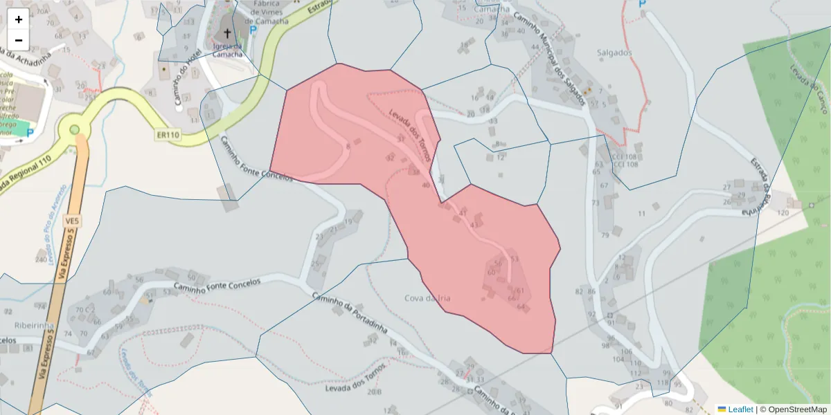 Mapa detalhado do código postal 9135-371 com limites, códigos postais vizinhos e agências dos correios