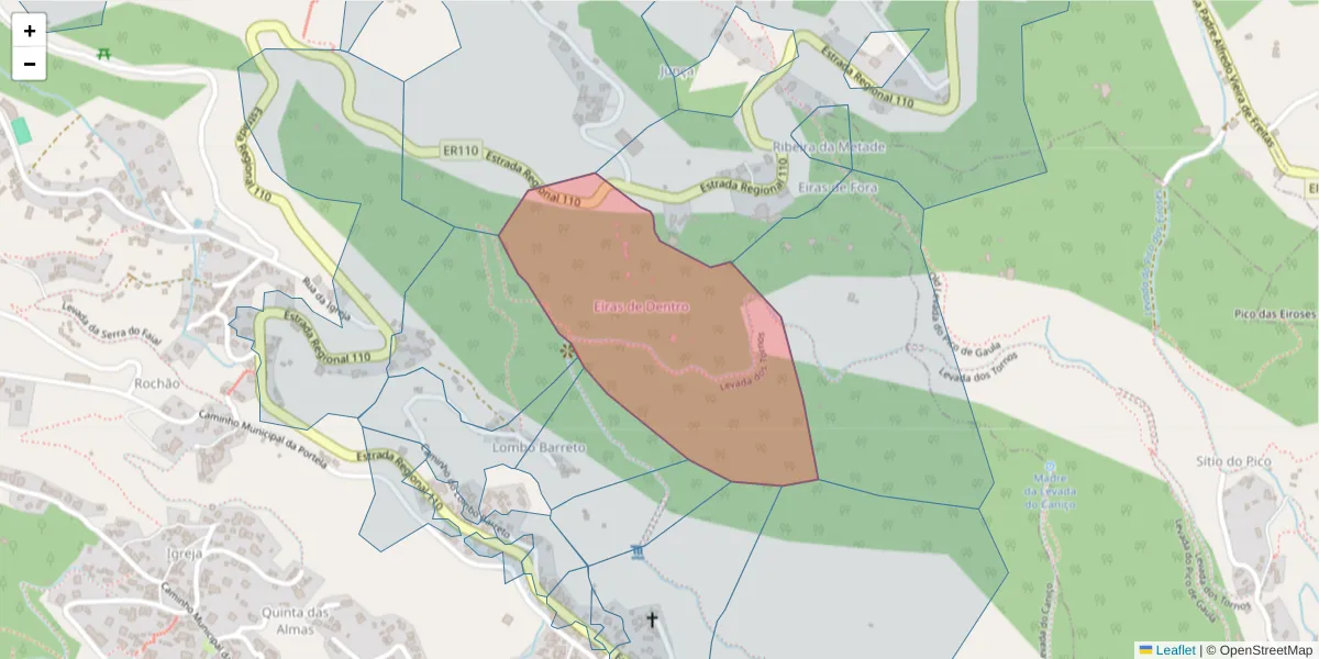Mapa detalhado do código postal 9135-397 com limites, códigos postais vizinhos e agências dos correios